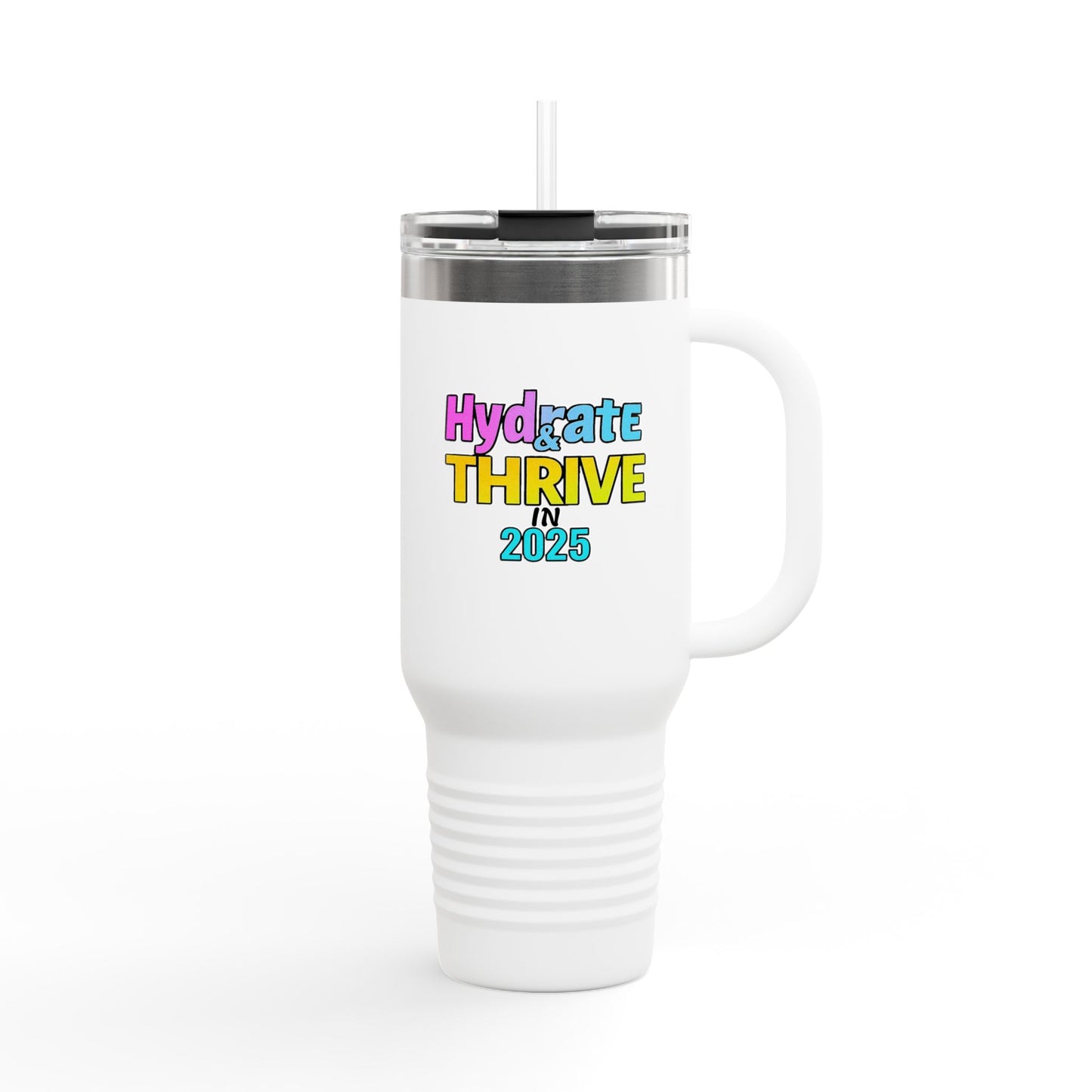Hydrate & Thrive in 2025, Motivational Beverage Container, Insulated Travel Mug, Eco-Friendly Coffee Tumbler, Large Capacity Tea Flask,
