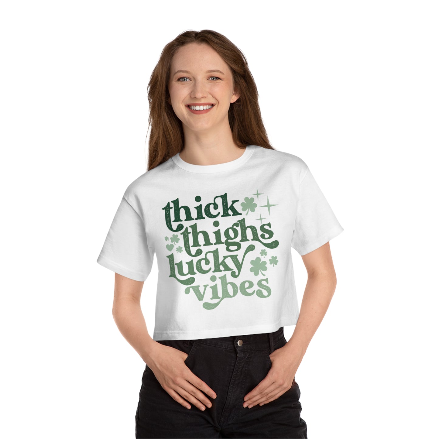 Champion St Patricks Day Thick Thighs Lucky Vibes Women's Heritage Cropped T-Shirt