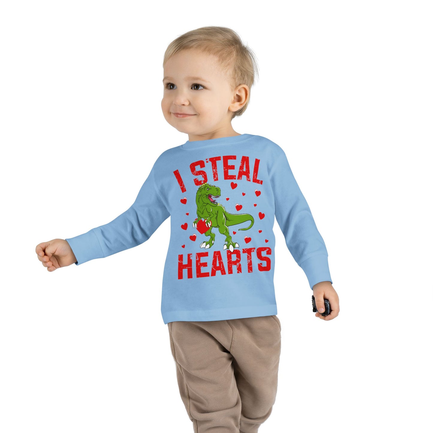 I Steal Hearts Dinosaur Tyranosaurus Valentines Toddler Long Sleeve Tee