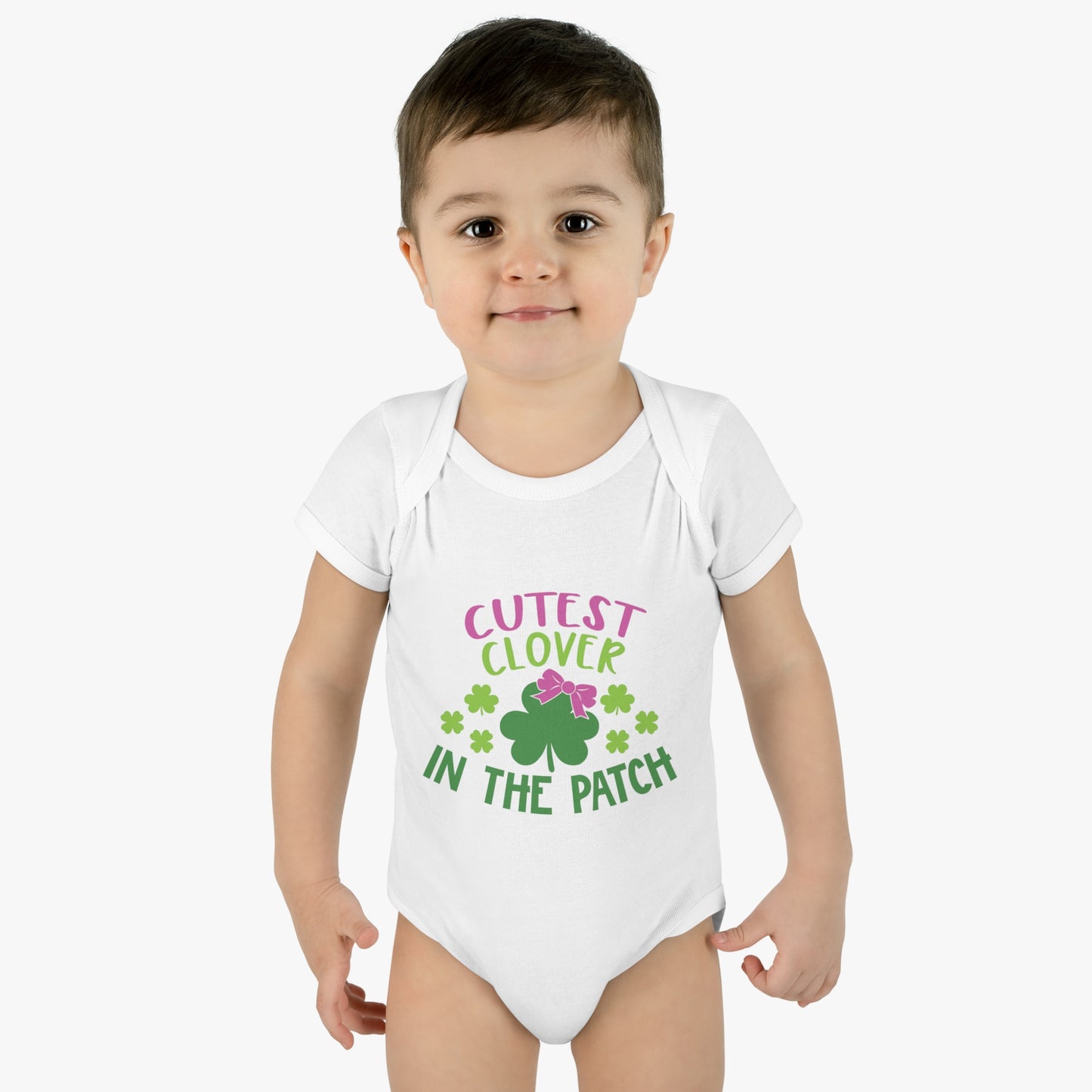 St Patricks Day Cutest Clover in the Patch Infant Onesie Baby Rib Bodysuit