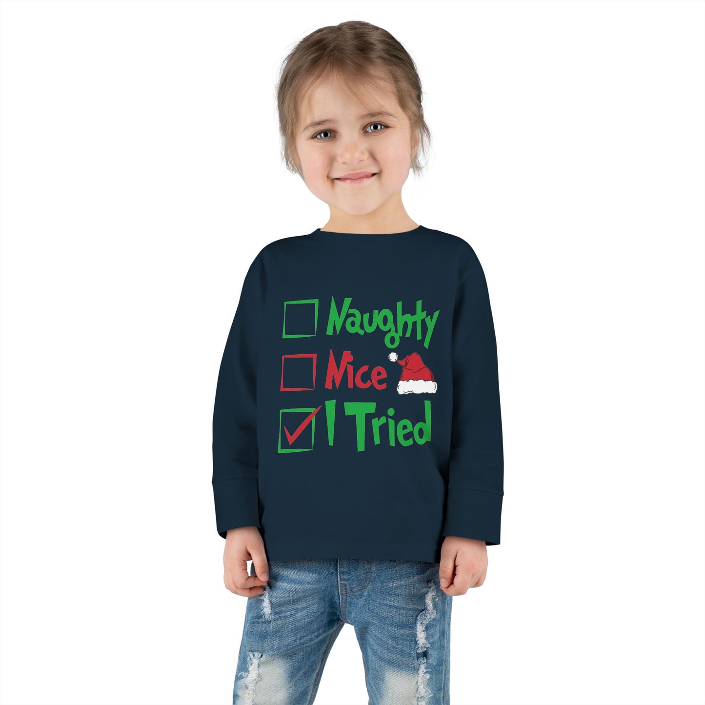 Naughty Nice I Tried Holiday Checklist Toddler Long Sleeve Tee