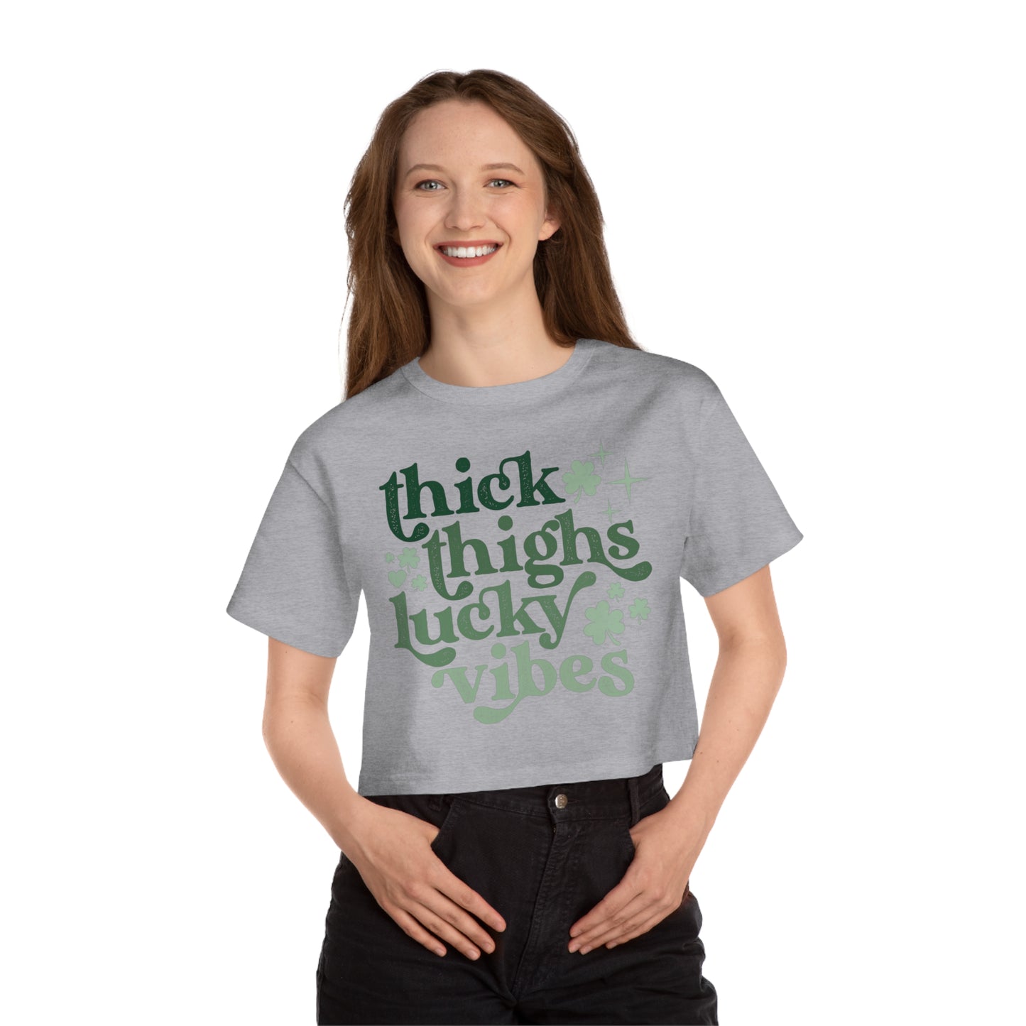 Champion St Patricks Day Thick Thighs Lucky Vibes Women's Heritage Cropped T-Shirt