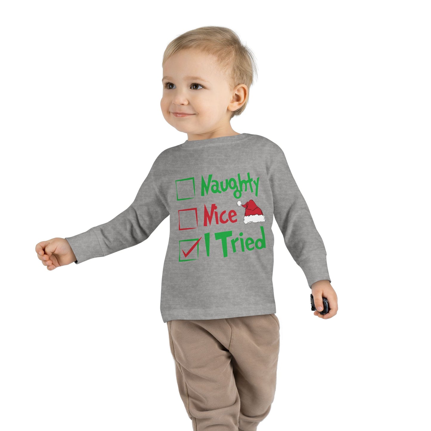 Naughty Nice I Tried Holiday Checklist Toddler Long Sleeve Tee