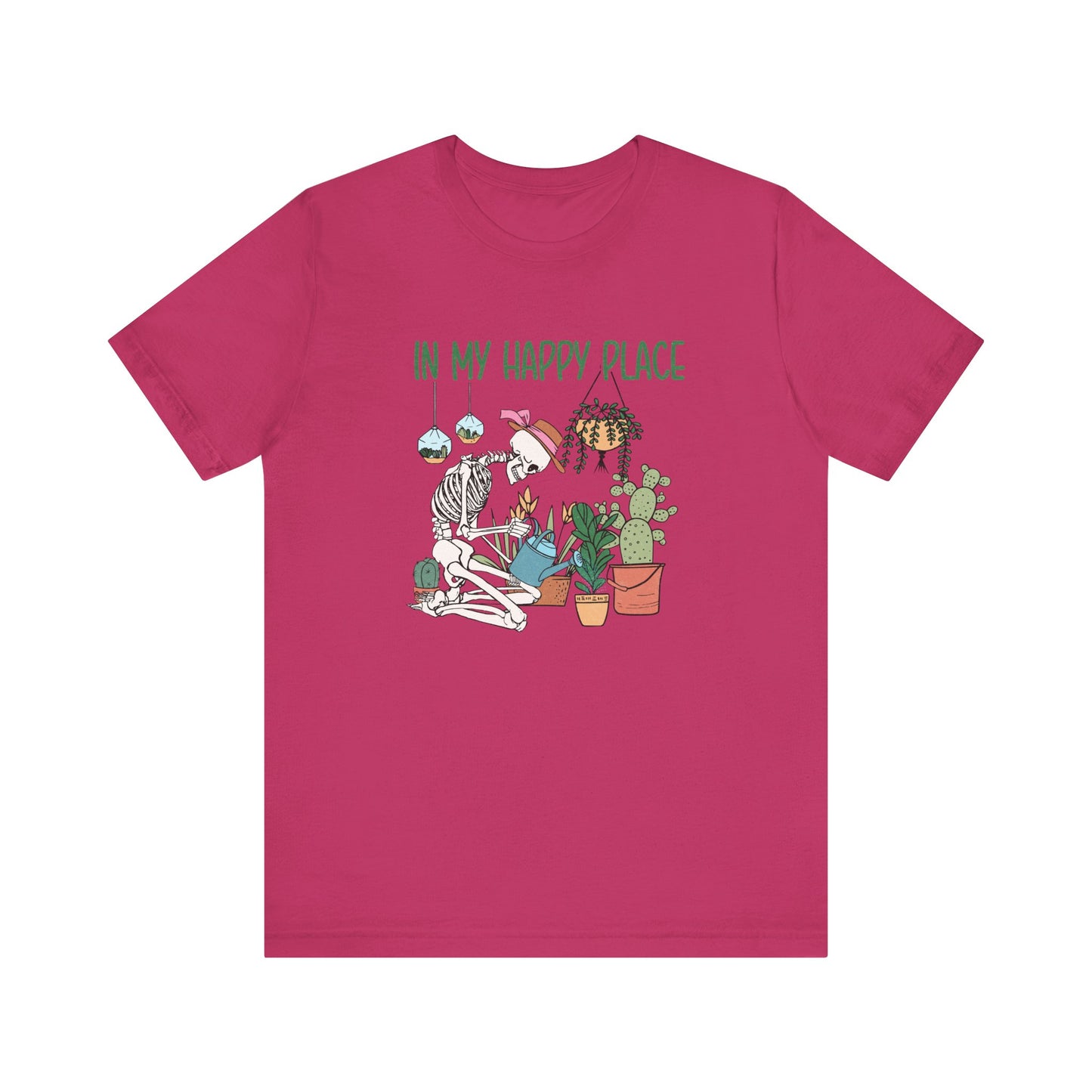 Skeleton In My Happy Place Plants Gardening XS-3XL Unisex Jersey Short Sleeve Tee