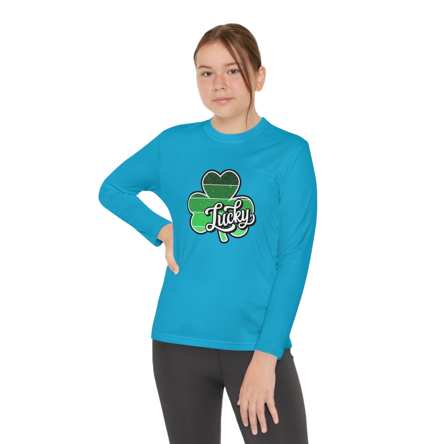 St Patricks Day Lucky Shamrock Youth Long Sleeve Competitor Tee