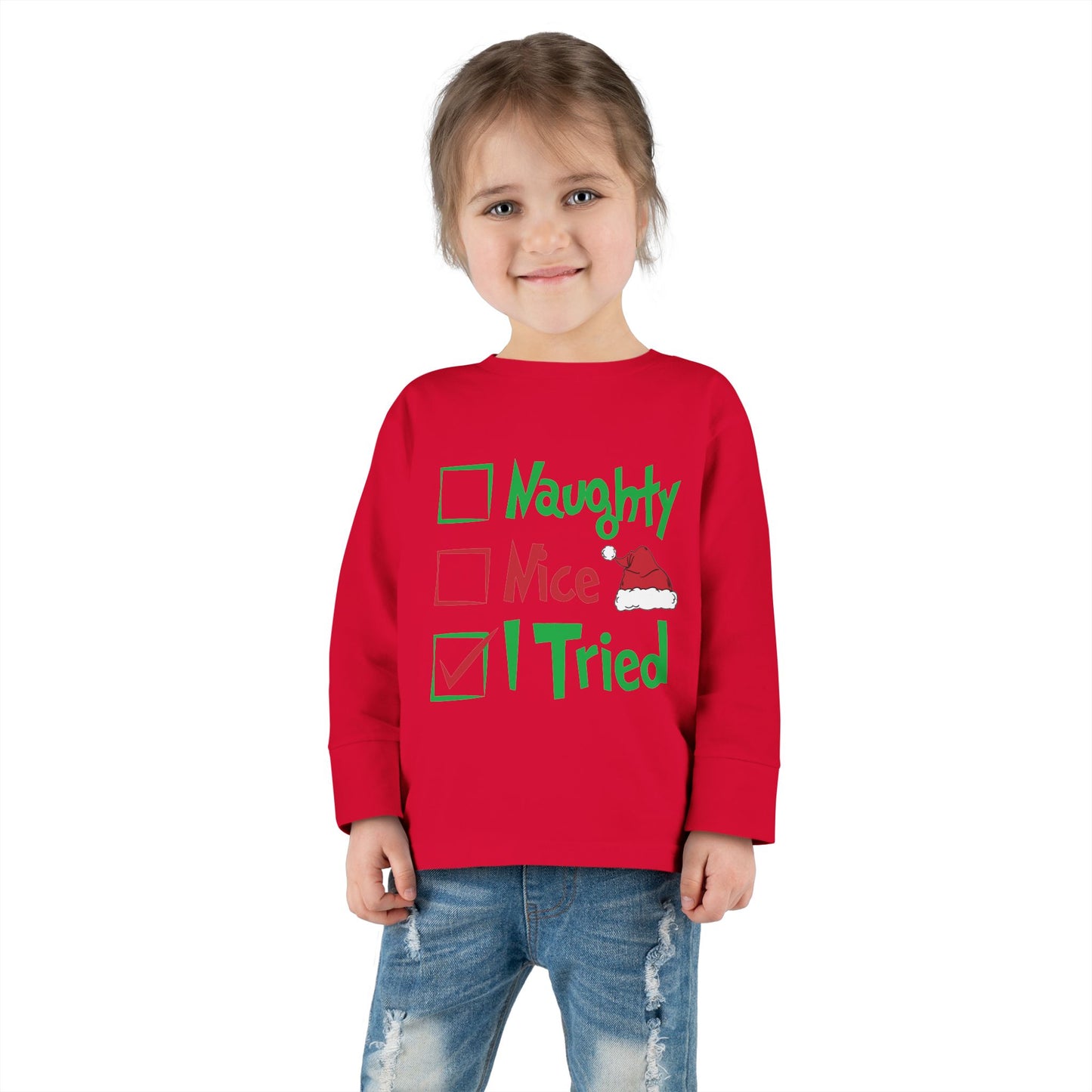 Naughty Nice I Tried Holiday Checklist Toddler Long Sleeve Tee