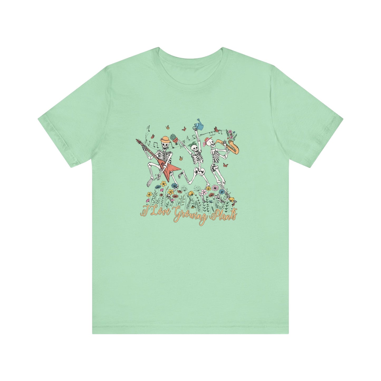 Plants, Happy Place, Skeleton, Springtime, Gardening, XS-3XL Unisex Jersey Short Sleeve Tee
