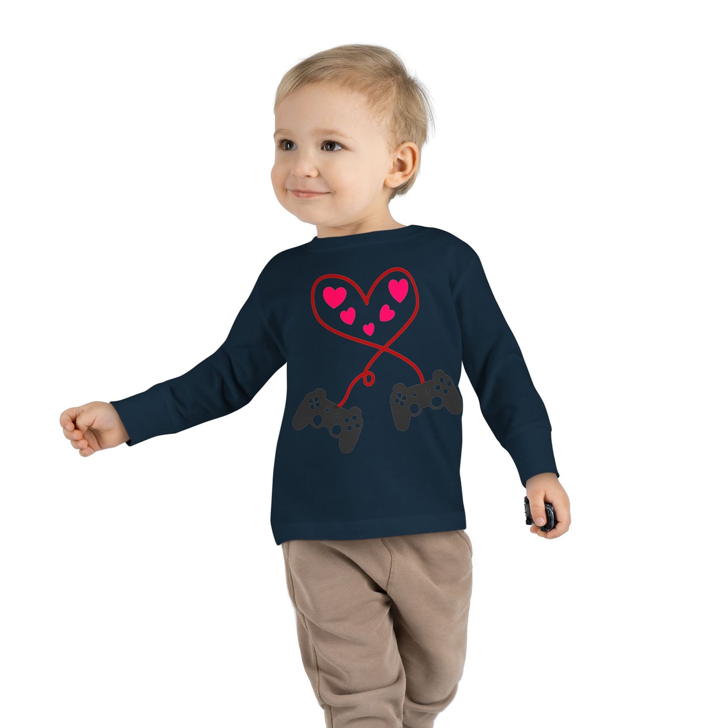 Video Game Controller Heart Valentines Day Gamer Toddler Long Sleeve Tee