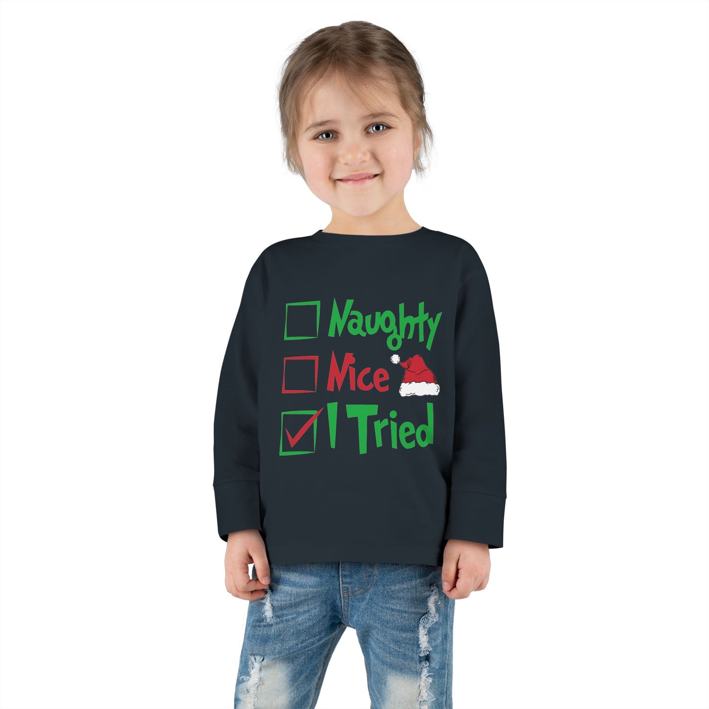 Naughty Nice I Tried Holiday Checklist Toddler Long Sleeve Tee