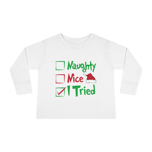 Naughty Nice I Tried Holiday Checklist Toddler Long Sleeve Tee