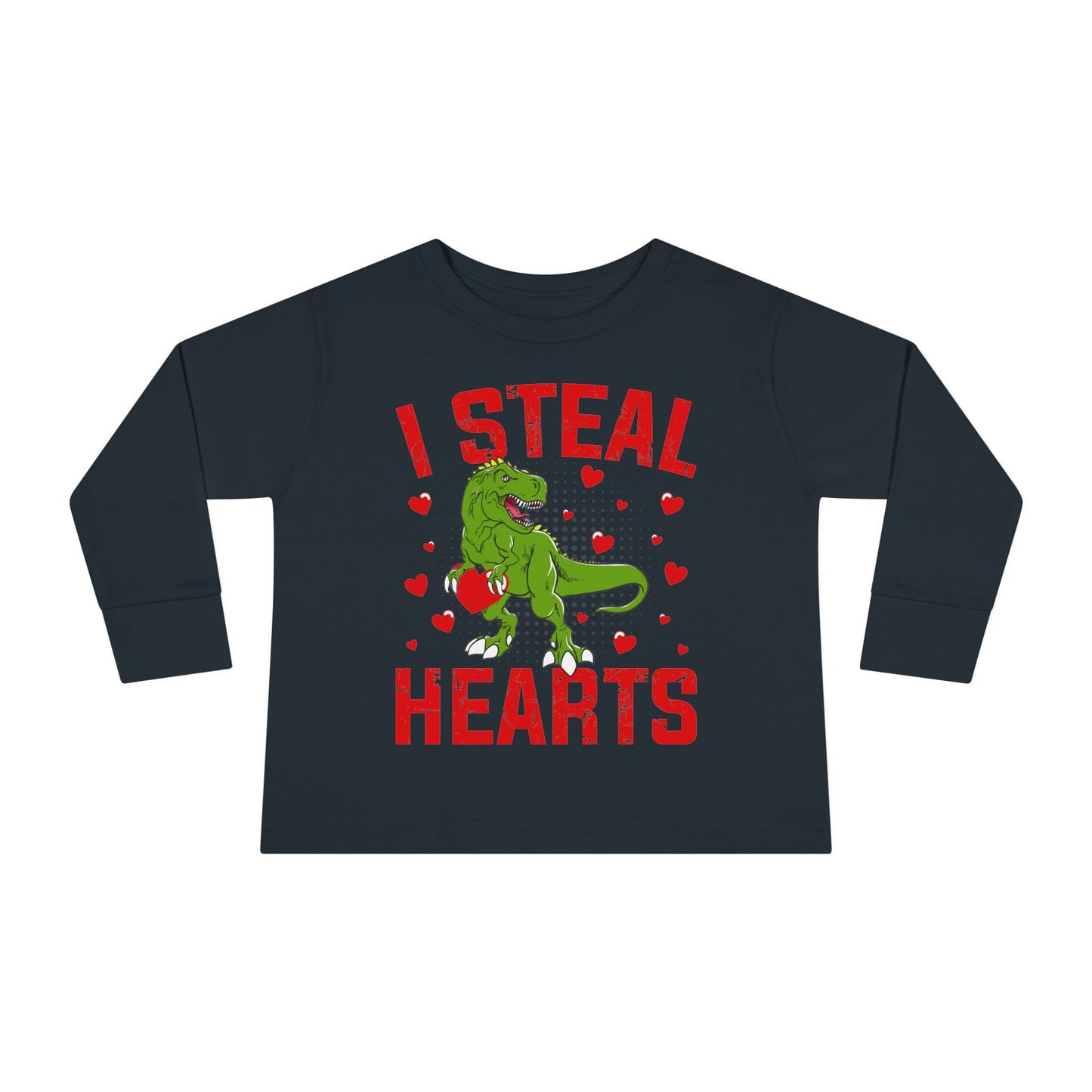 I Steal Hearts Dinosaur Tyranosaurus Valentines Toddler Long Sleeve Tee