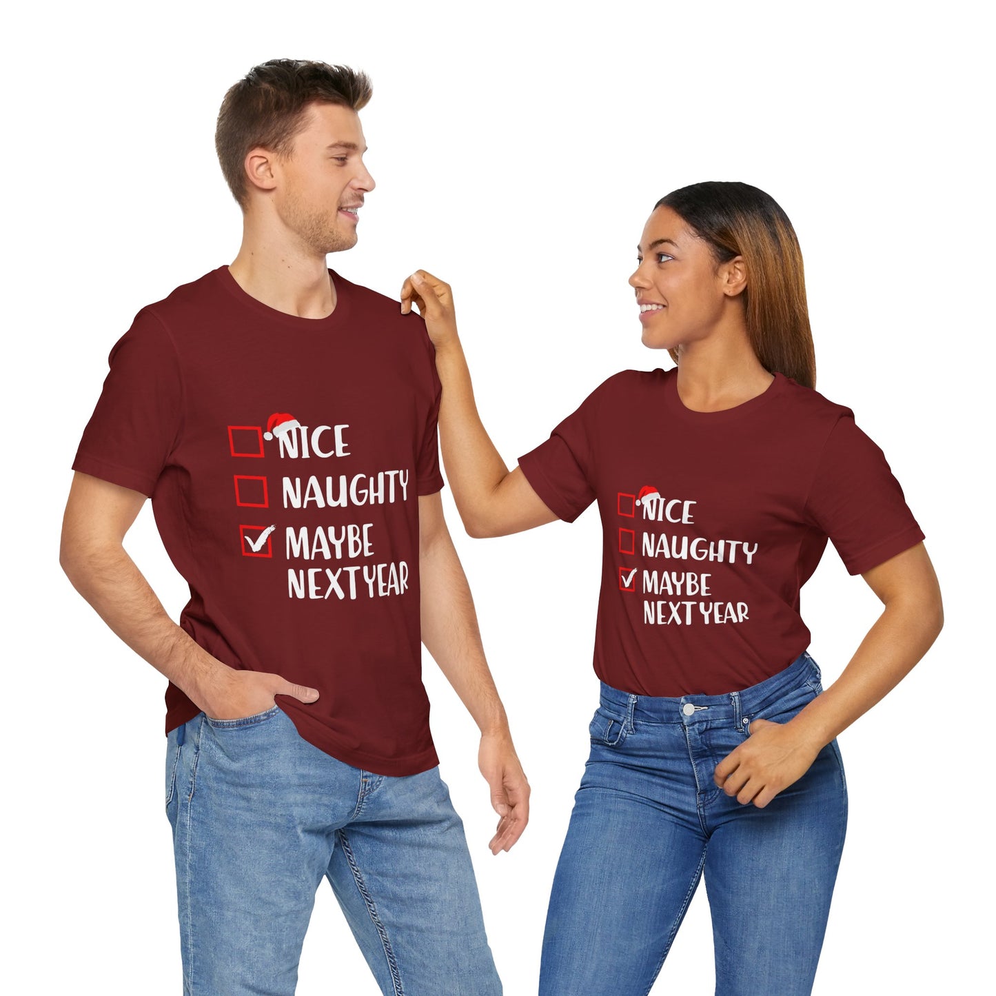 Nice Naughty Maybe Next Year Checklist Unisex Jersey Short Sleeve Tee