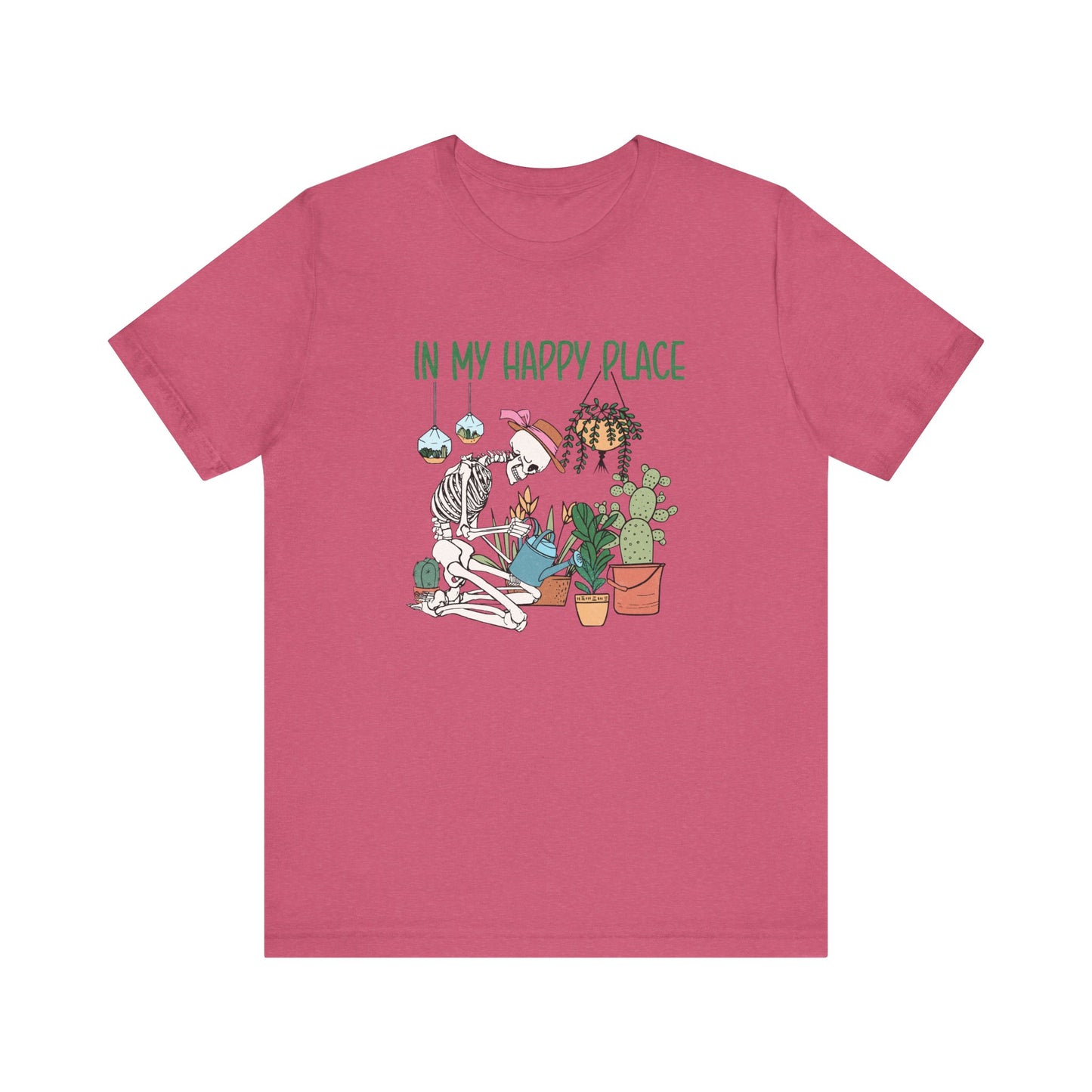 Skeleton In My Happy Place Plants Gardening XS-3XL Unisex Jersey Short Sleeve Tee