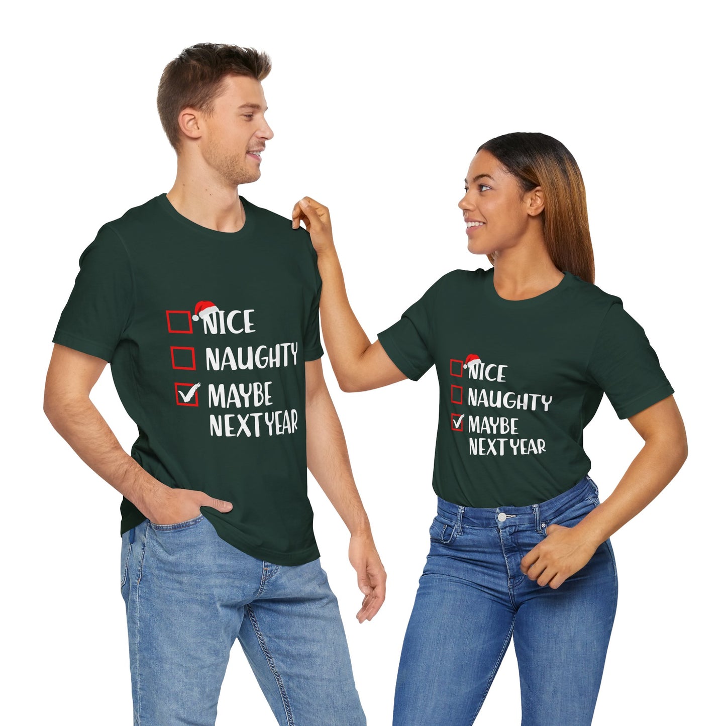 Nice Naughty Maybe Next Year Checklist Unisex Jersey Short Sleeve Tee