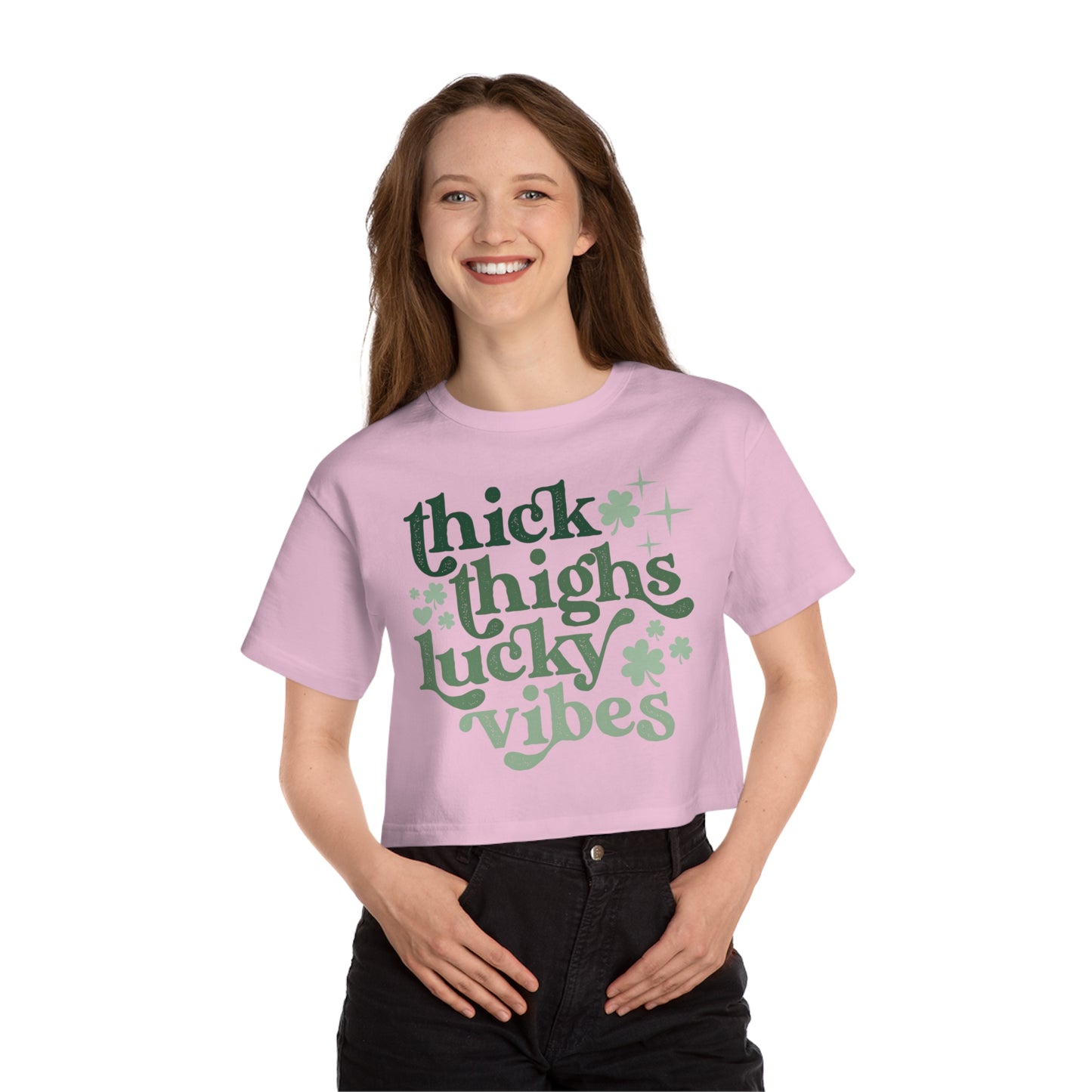 Champion St Patricks Day Thick Thighs Lucky Vibes Women's Heritage Cropped T-Shirt