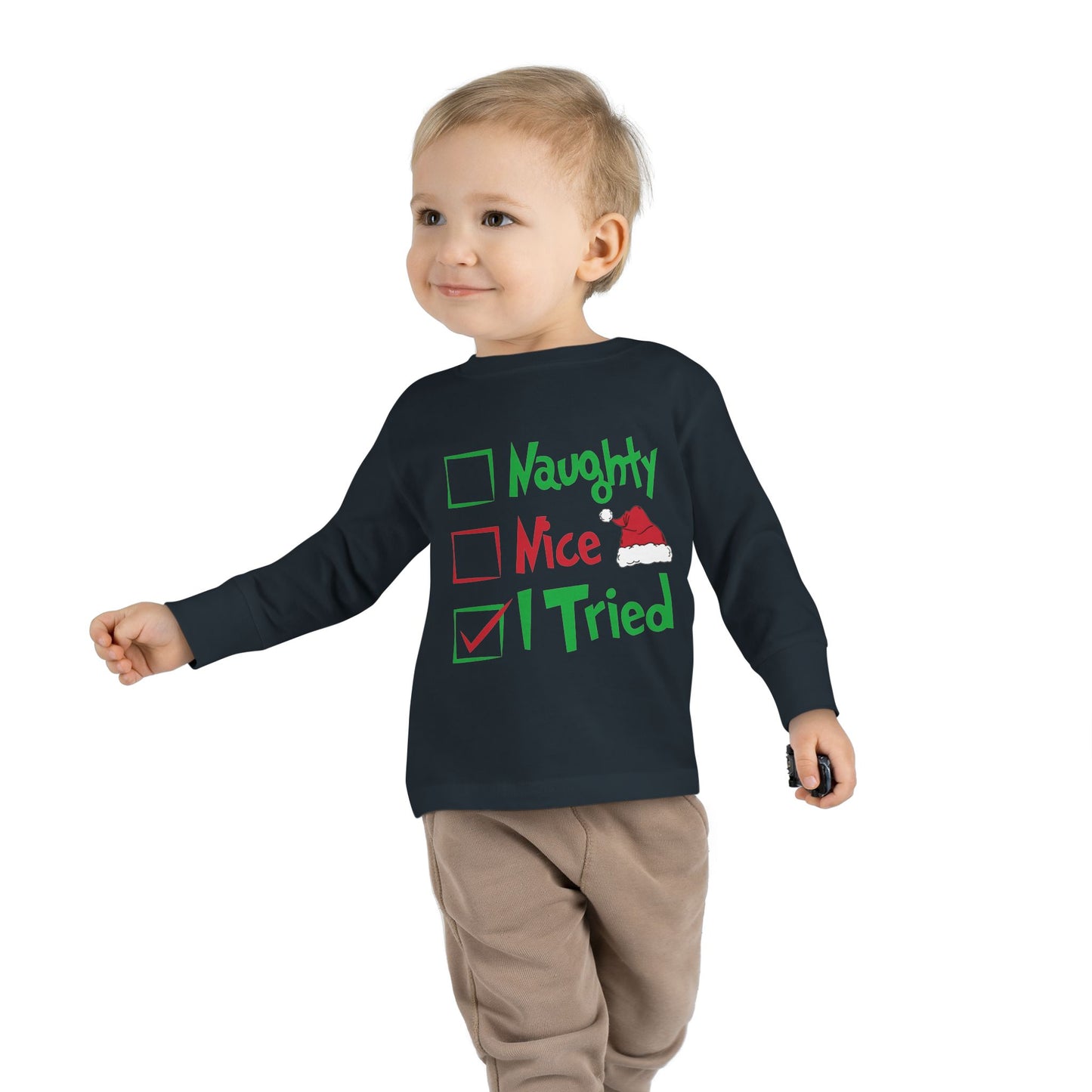 Naughty Nice I Tried Holiday Checklist Toddler Long Sleeve Tee