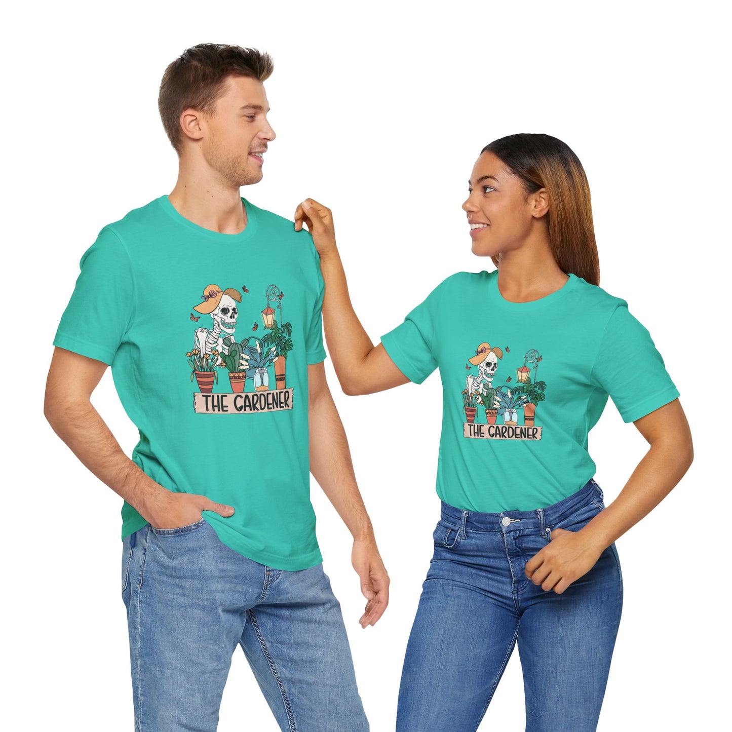 Plants, The Gardener, Skeleton, Springtime, Gardening, XS-3XL Unisex Jersey Short Sleeve Tee