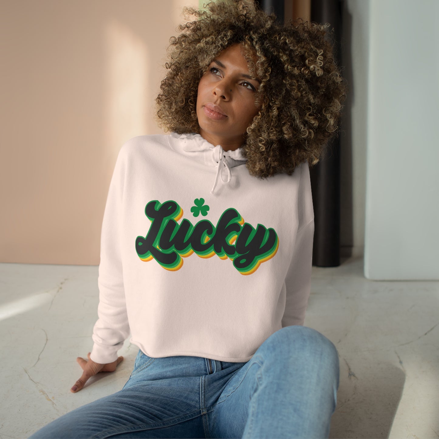 Crop St Patricks Day 4 Leaf Clover Hoodie