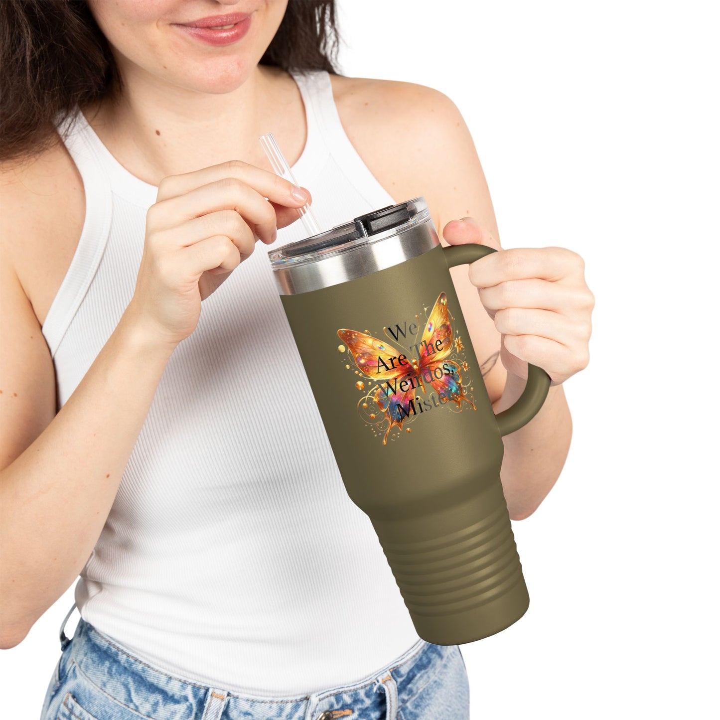"We Are The Weirdos, Mister" Colorful Butterfly Insulated Travel Mug | 40oz