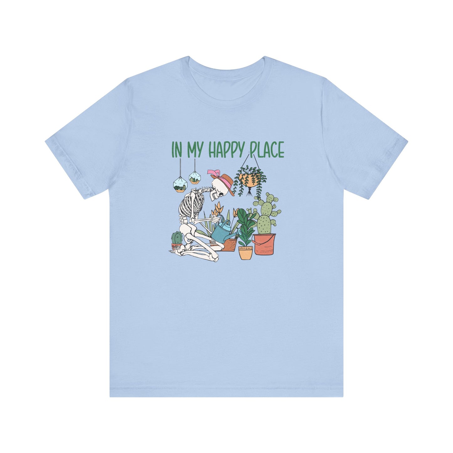 Skeleton In My Happy Place Plants Gardening XS-3XL Unisex Jersey Short Sleeve Tee