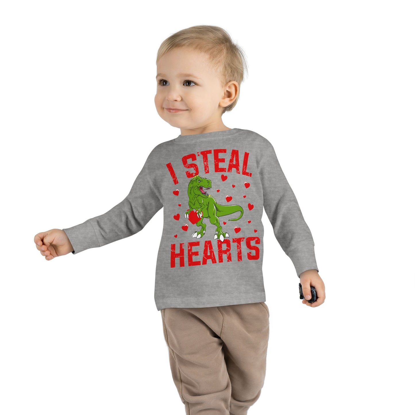 I Steal Hearts Dinosaur Tyranosaurus Valentines Toddler Long Sleeve Tee