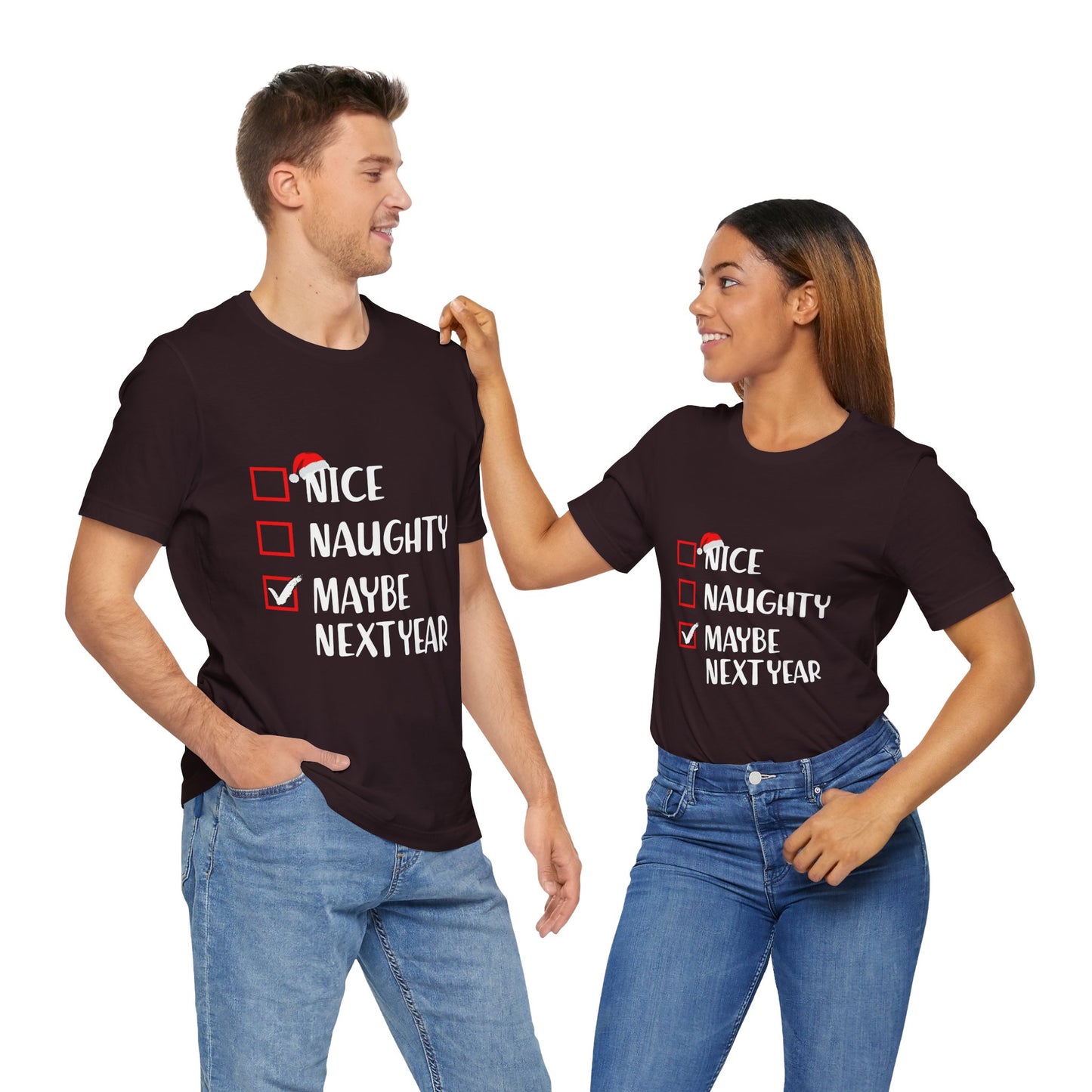 Nice Naughty Maybe Next Year Checklist Unisex Jersey Short Sleeve Tee