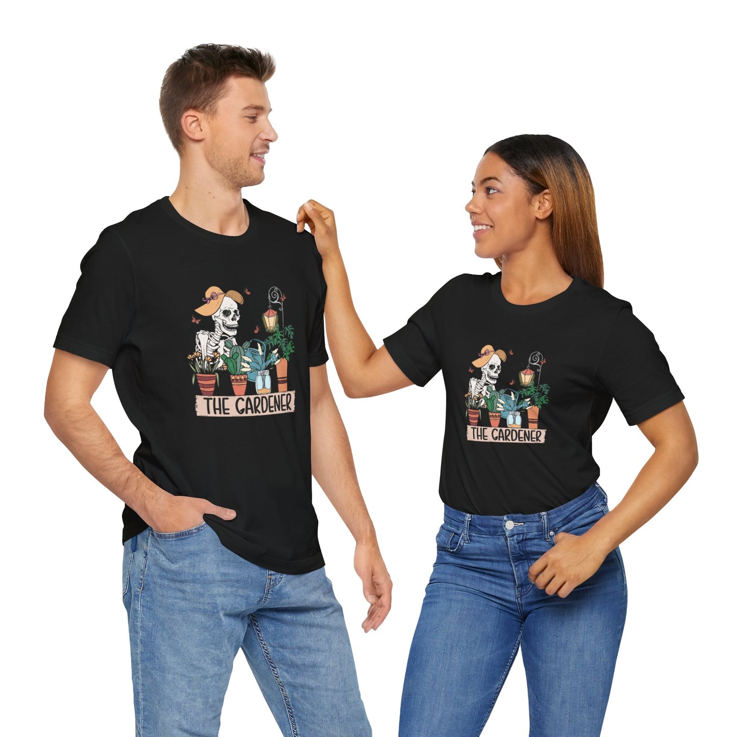 Plants, The Gardener, Skeleton, Springtime, Gardening, XS-3XL Unisex Jersey Short Sleeve Tee