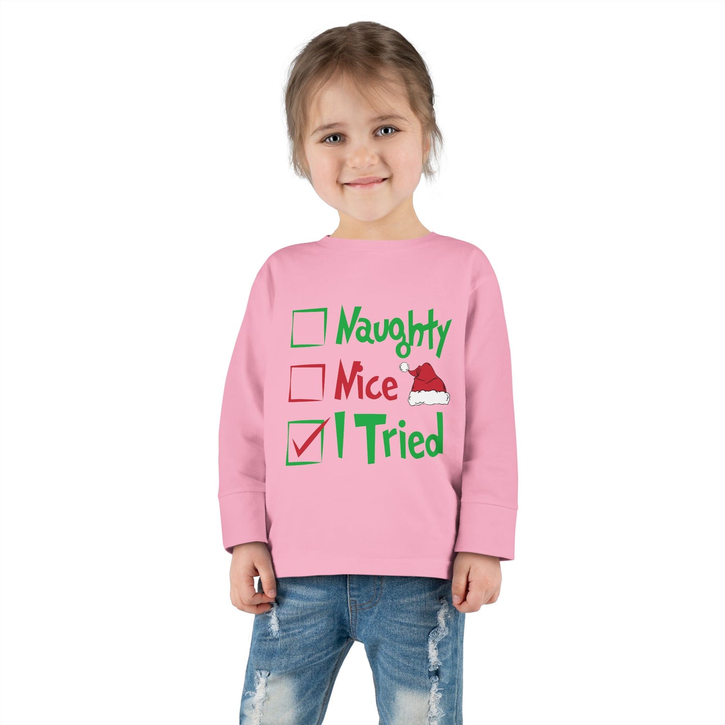 Naughty Nice I Tried Holiday Checklist Toddler Long Sleeve Tee