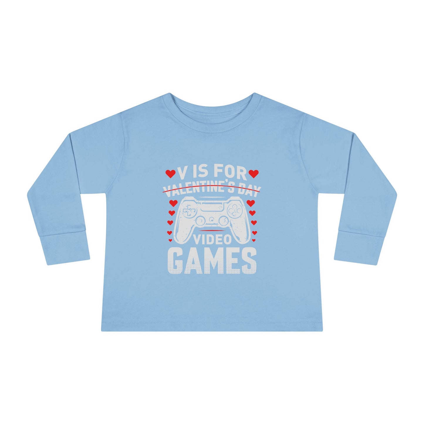 V is for Video Games Valentines Gamer Toddler Long Sleeve Tee