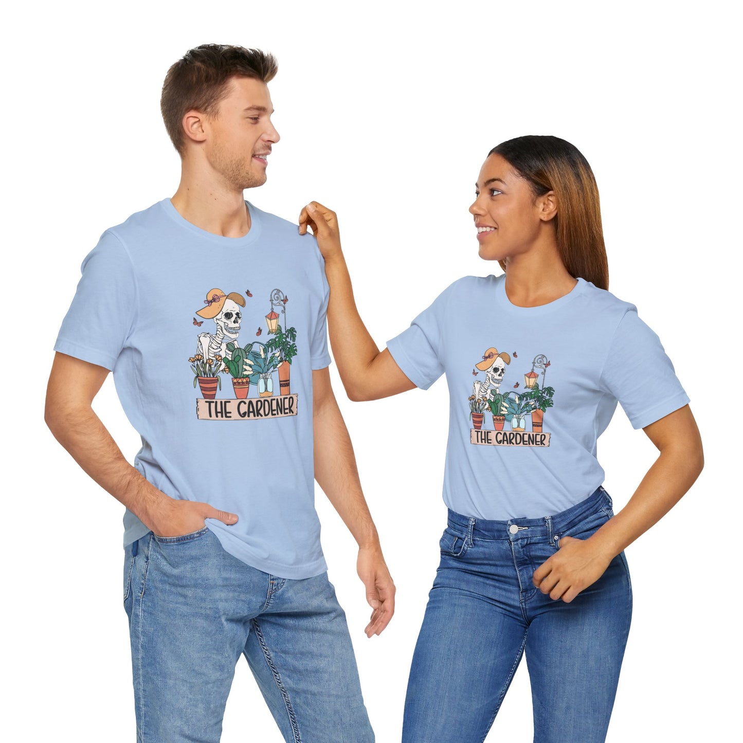 Plants, The Gardener, Skeleton, Springtime, Gardening, XS-3XL Unisex Jersey Short Sleeve Tee