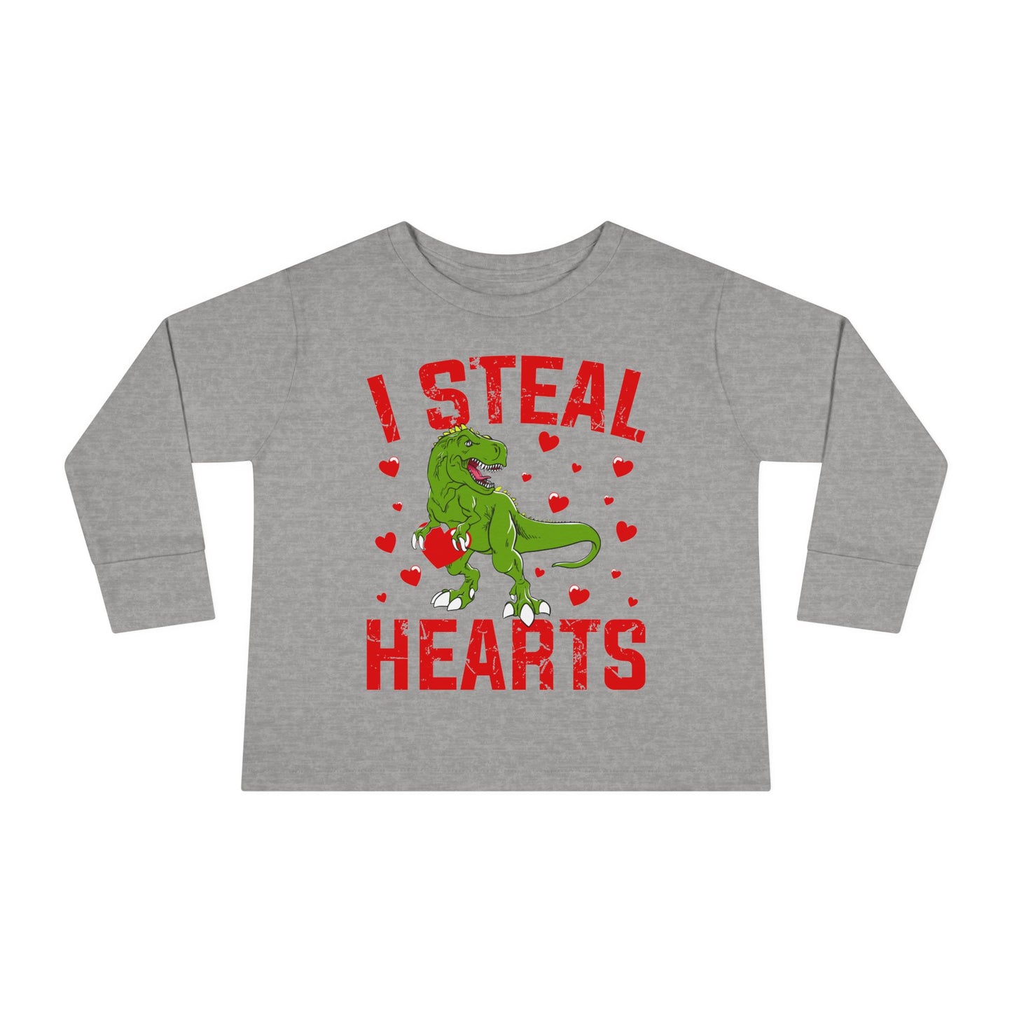 I Steal Hearts Dinosaur Tyranosaurus Valentines Toddler Long Sleeve Tee