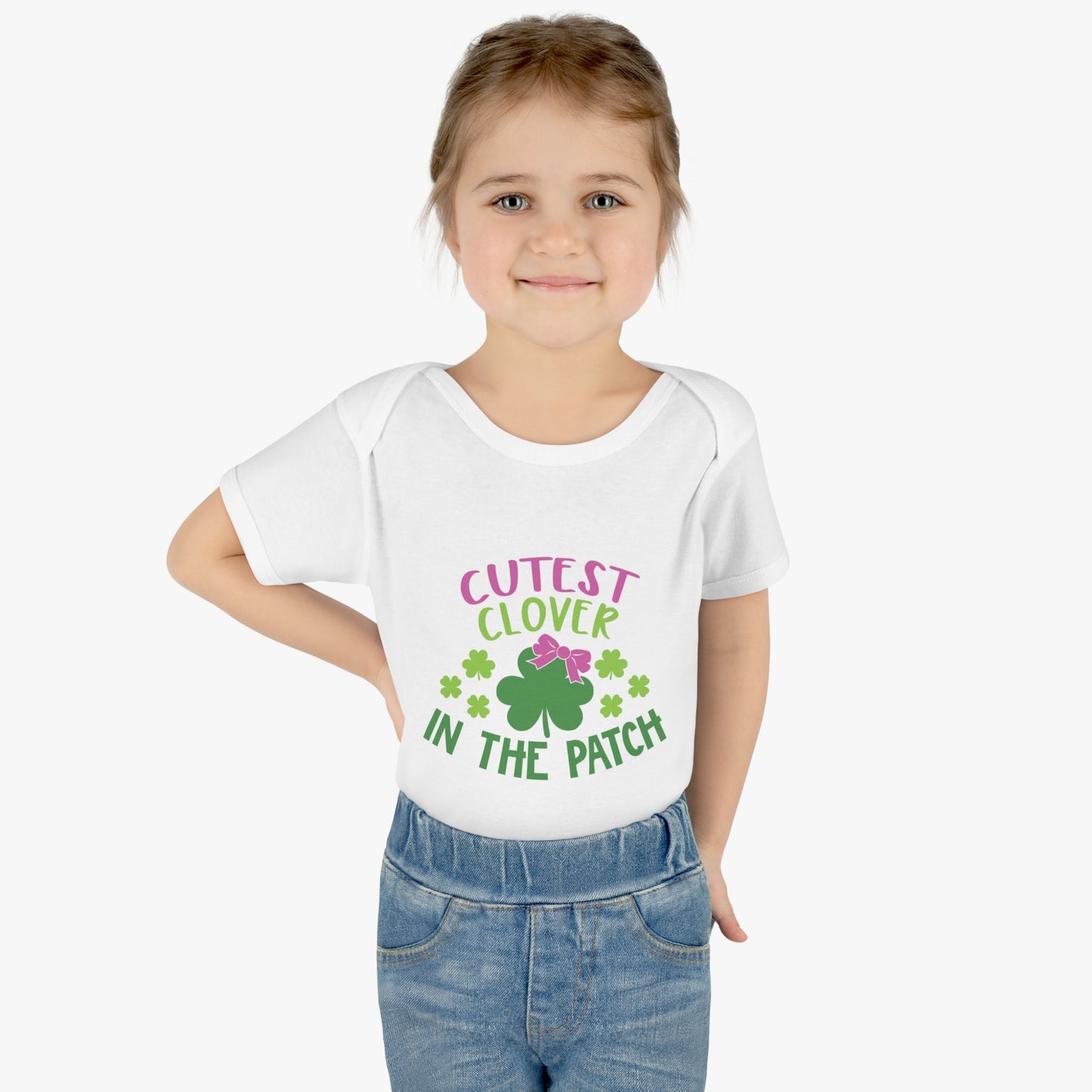 St Patricks Day Cutest Clover in the Patch Infant Onesie Baby Rib Bodysuit