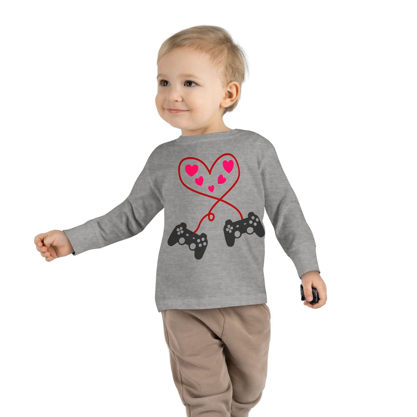 Video Game Controller Heart Valentines Day Gamer Toddler Long Sleeve Tee