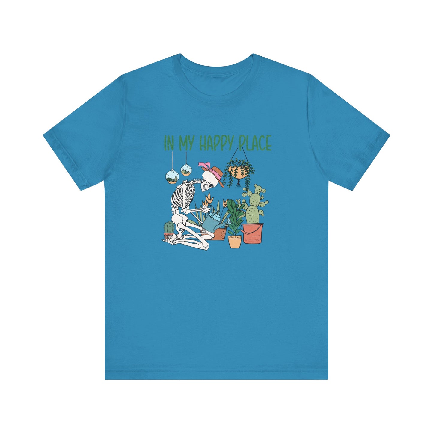 Skeleton In My Happy Place Plants Gardening XS-3XL Unisex Jersey Short Sleeve Tee