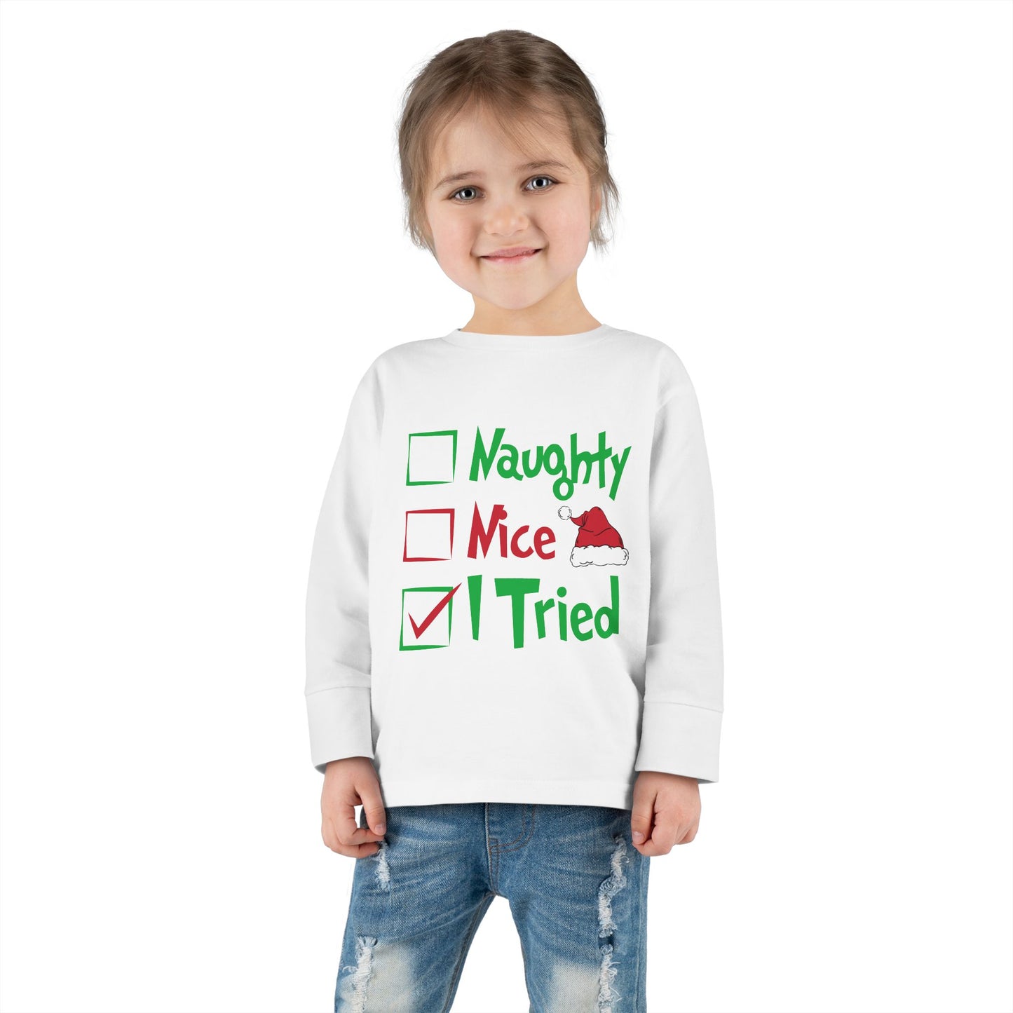 Naughty Nice I Tried Holiday Checklist Toddler Long Sleeve Tee
