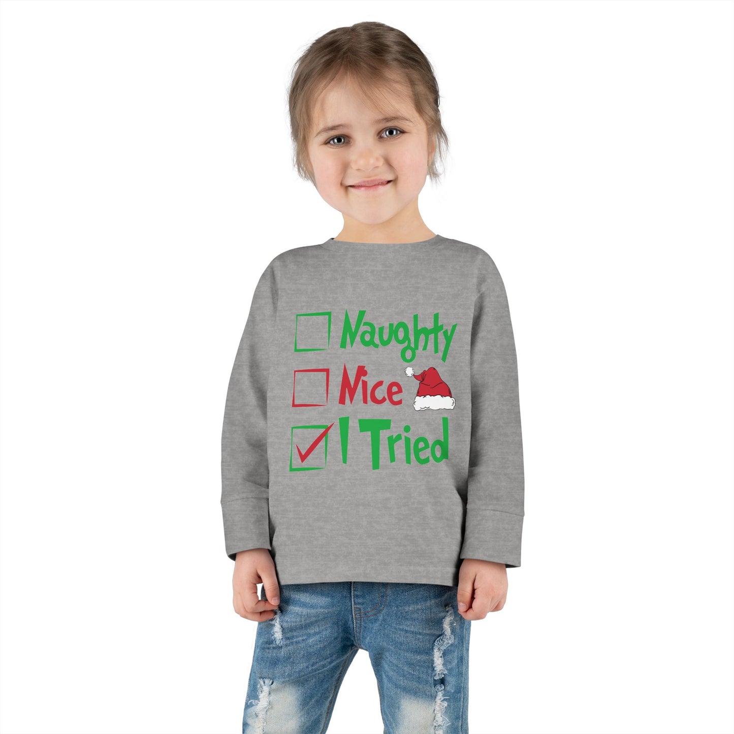 Naughty Nice I Tried Holiday Checklist Toddler Long Sleeve Tee