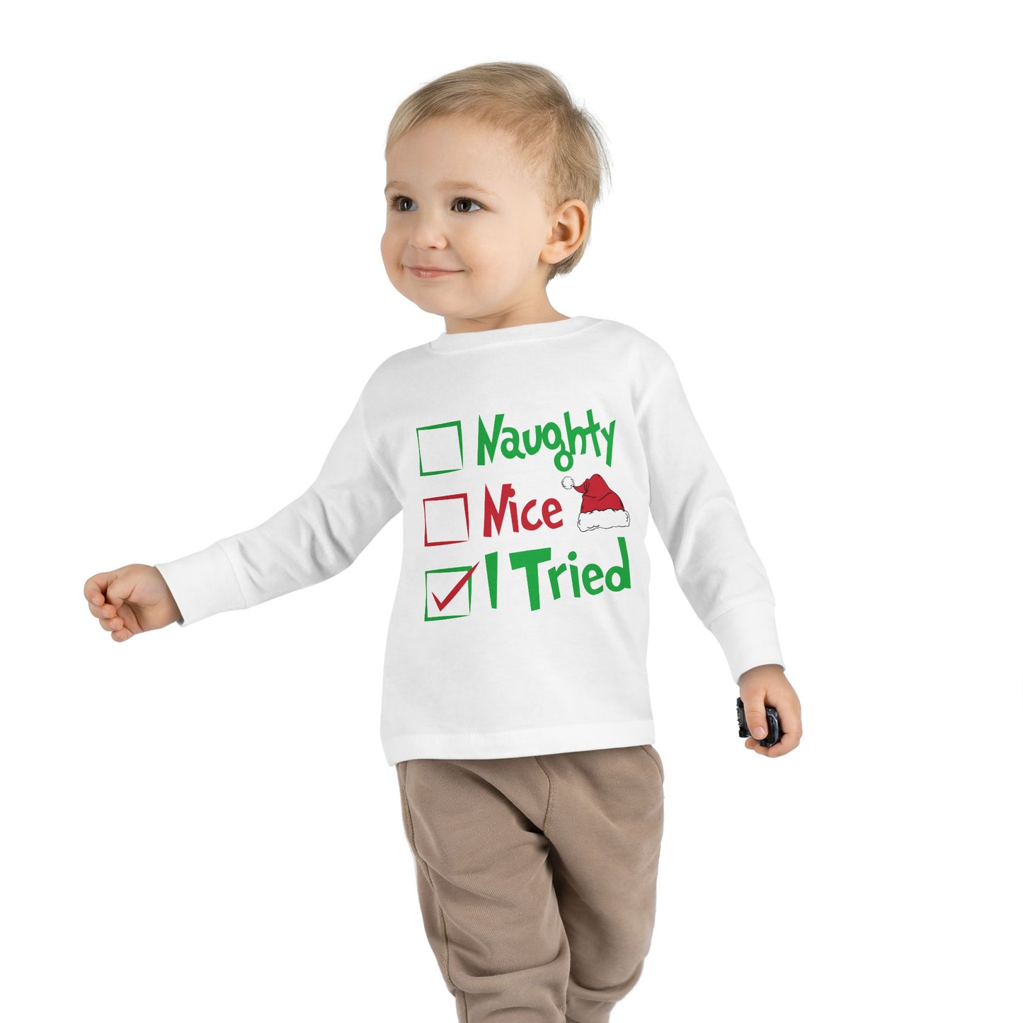 Naughty Nice I Tried Holiday Checklist Toddler Long Sleeve Tee