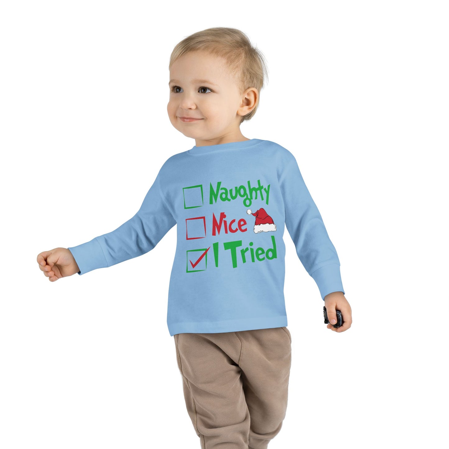 Naughty Nice I Tried Holiday Checklist Toddler Long Sleeve Tee