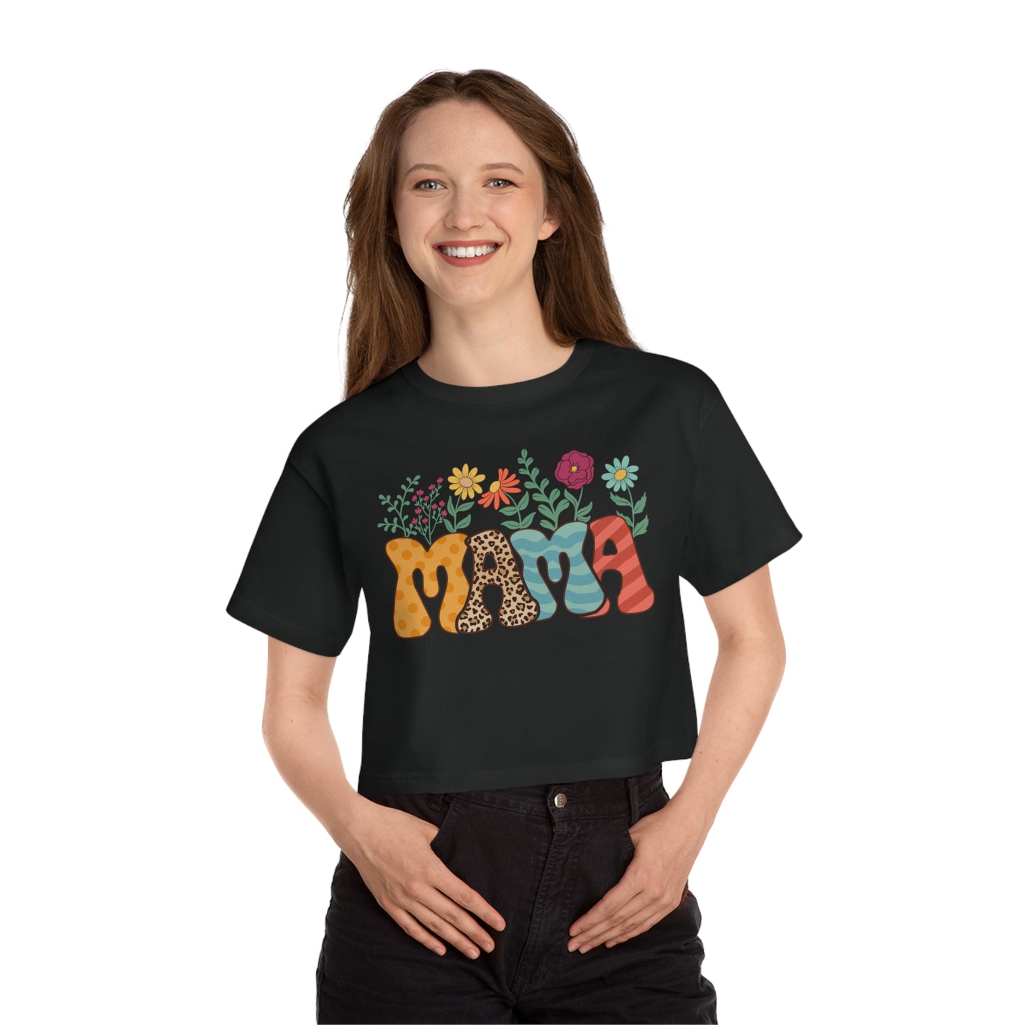 Mother's Day, Mama w/ Flowers, XS-2XL, Champion Women's Heritage Cropped T-Shirt