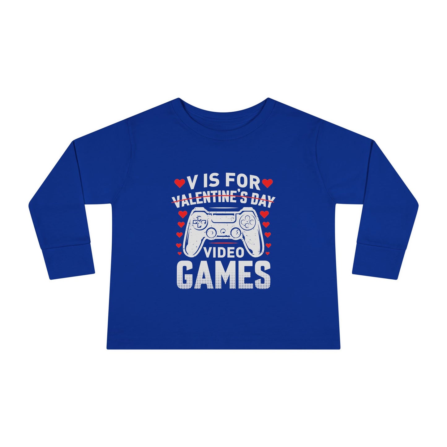 V is for Video Games Valentines Gamer Toddler Long Sleeve Tee