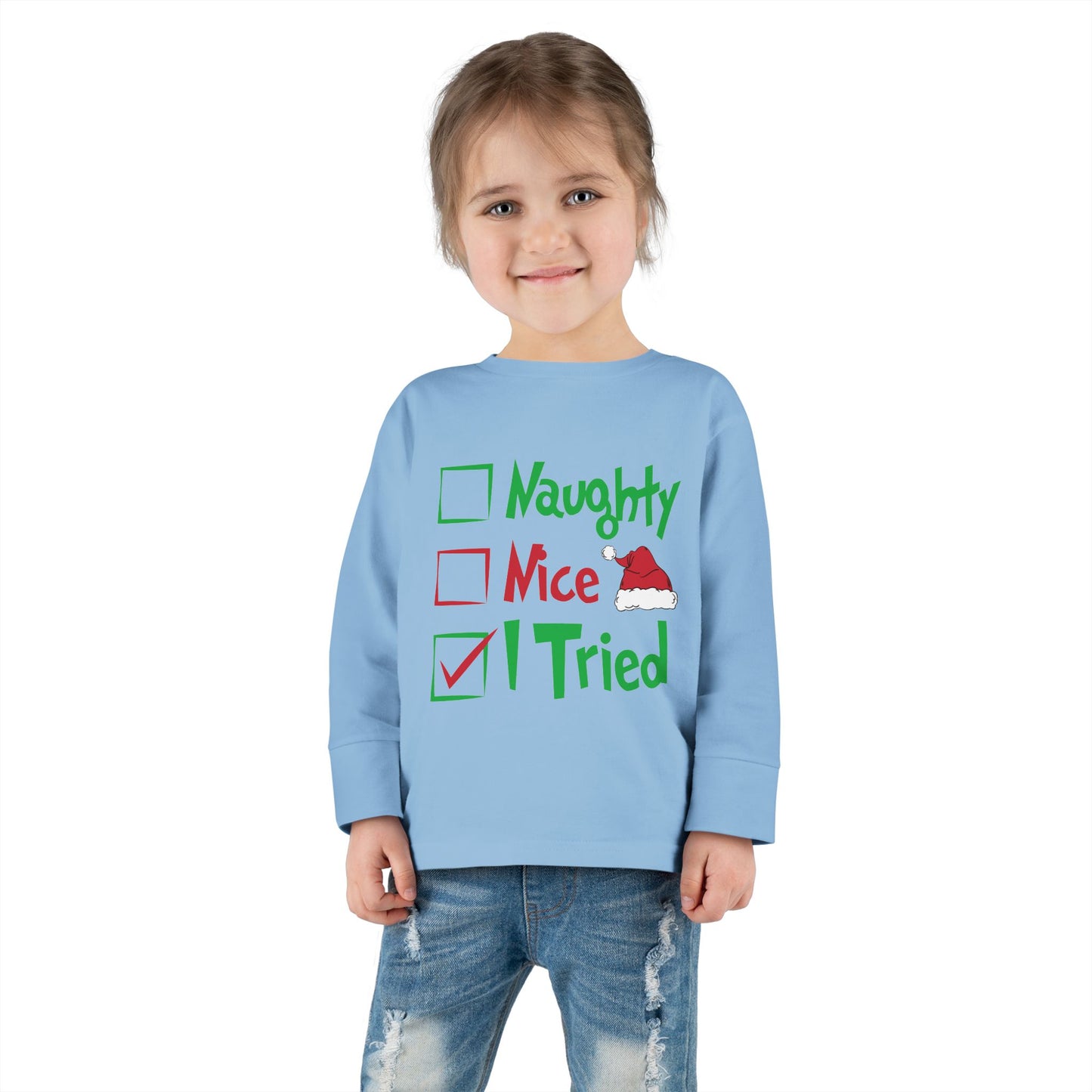 Naughty Nice I Tried Holiday Checklist Toddler Long Sleeve Tee