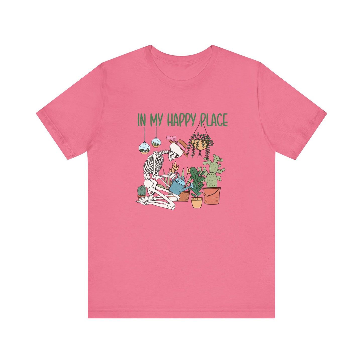 Skeleton In My Happy Place Plants Gardening XS-3XL Unisex Jersey Short Sleeve Tee