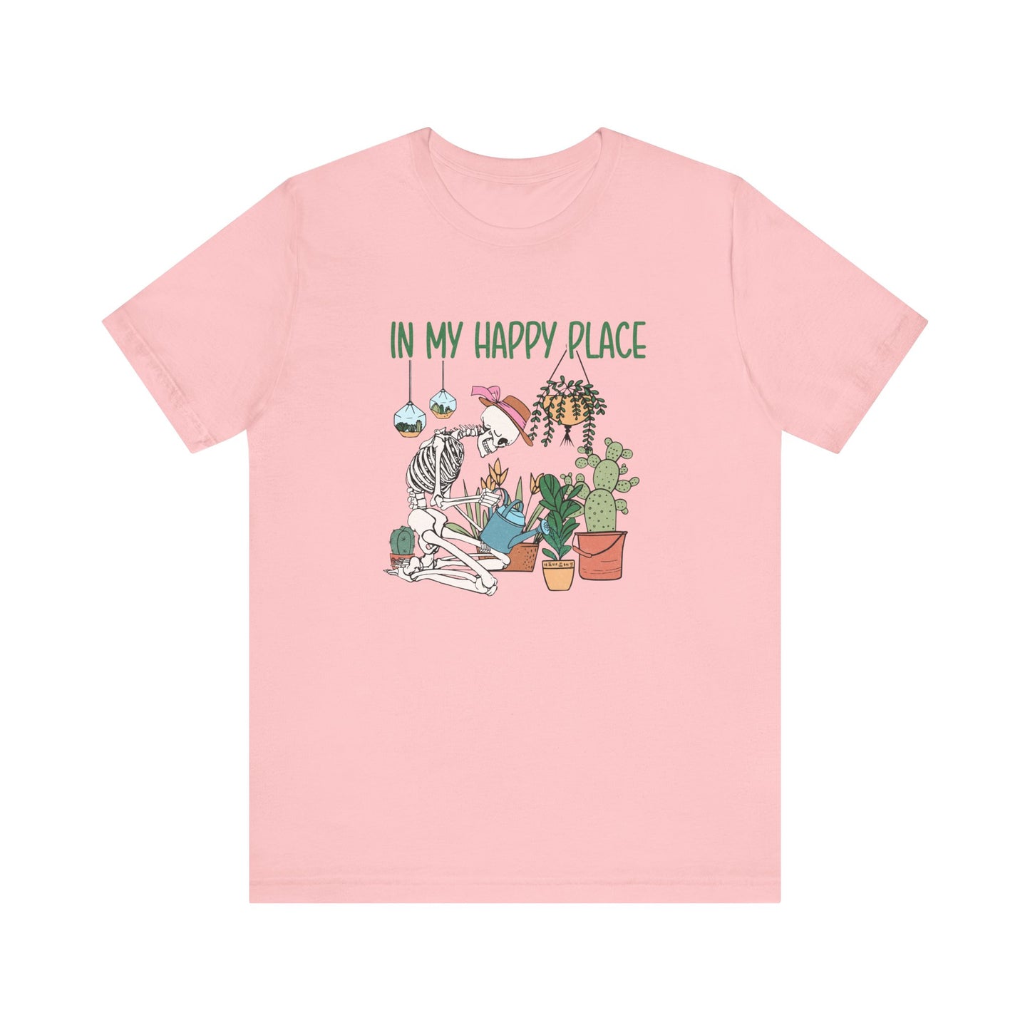 Skeleton In My Happy Place Plants Gardening XS-3XL Unisex Jersey Short Sleeve Tee