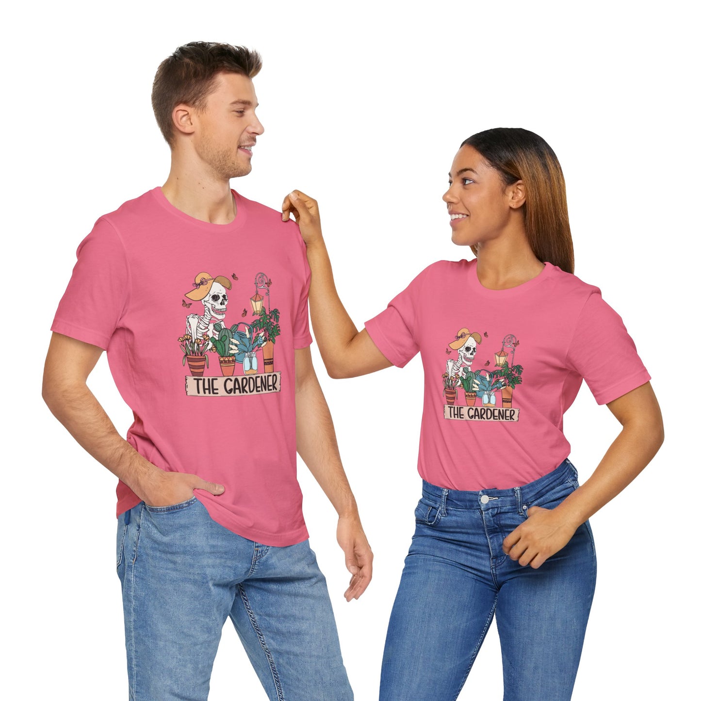 Plants, The Gardener, Skeleton, Springtime, Gardening, XS-3XL Unisex Jersey Short Sleeve Tee