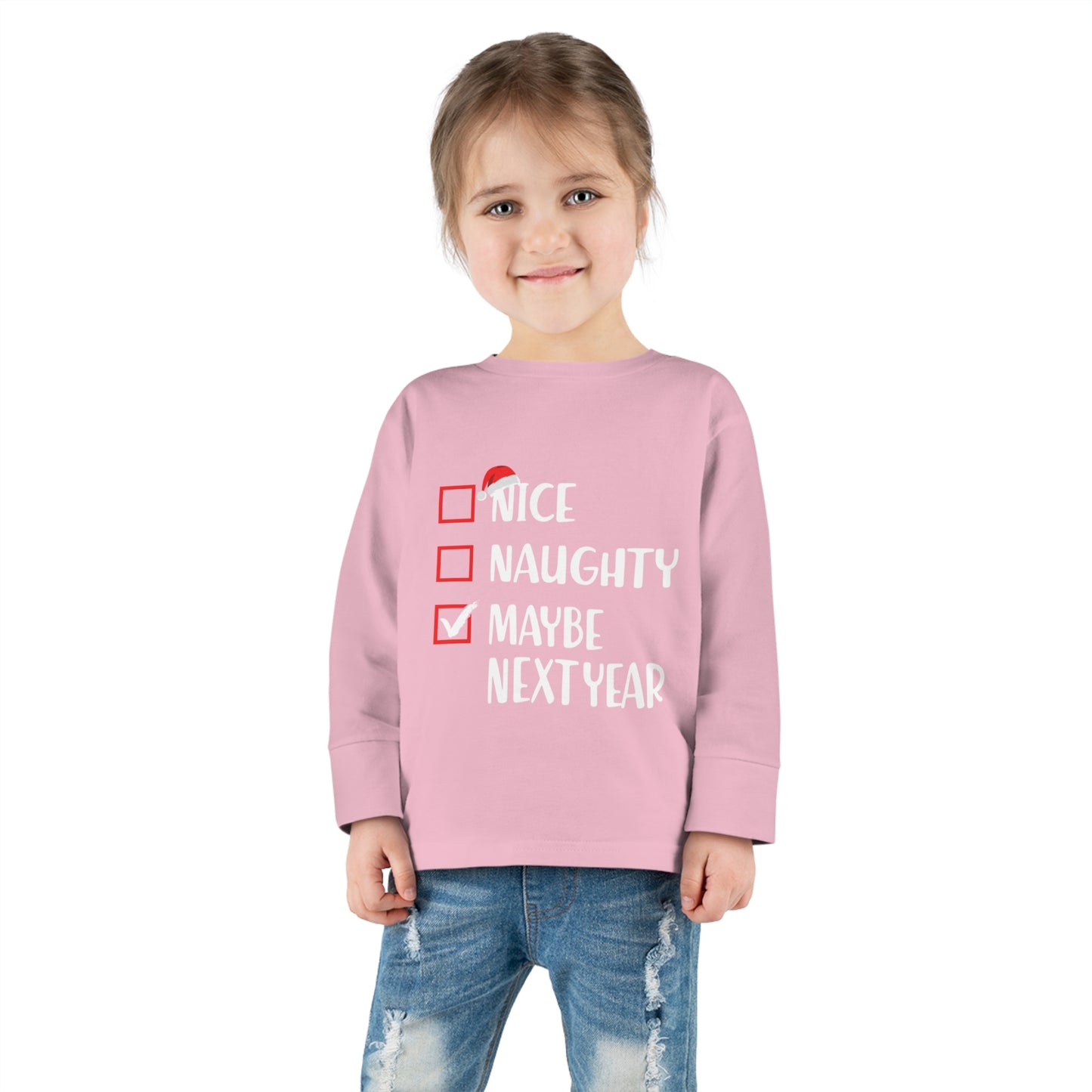Nice naughty maybe next year holiday checklist Toddler Long Sleeve Tee