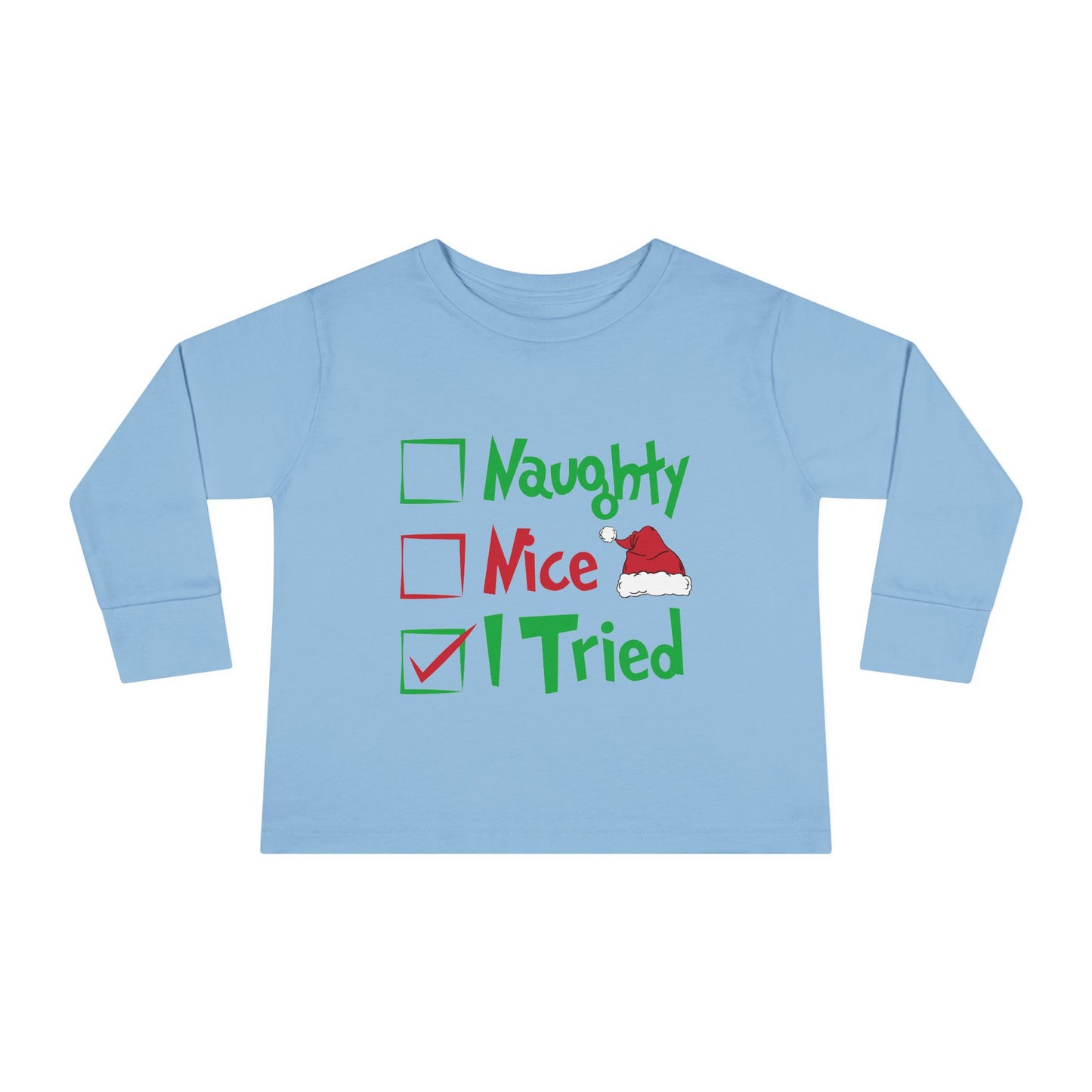 Naughty Nice I Tried Holiday Checklist Toddler Long Sleeve Tee