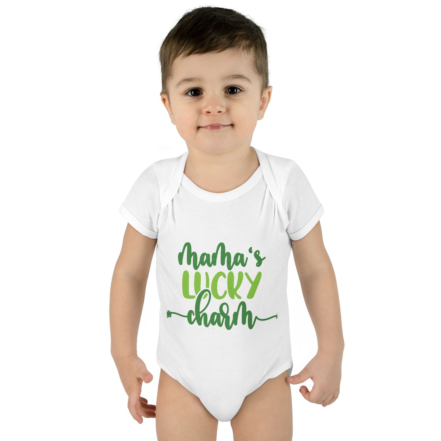 Mama's Lucky Charm St Patricks Day Infant Onesie Baby Rib Bodysuit