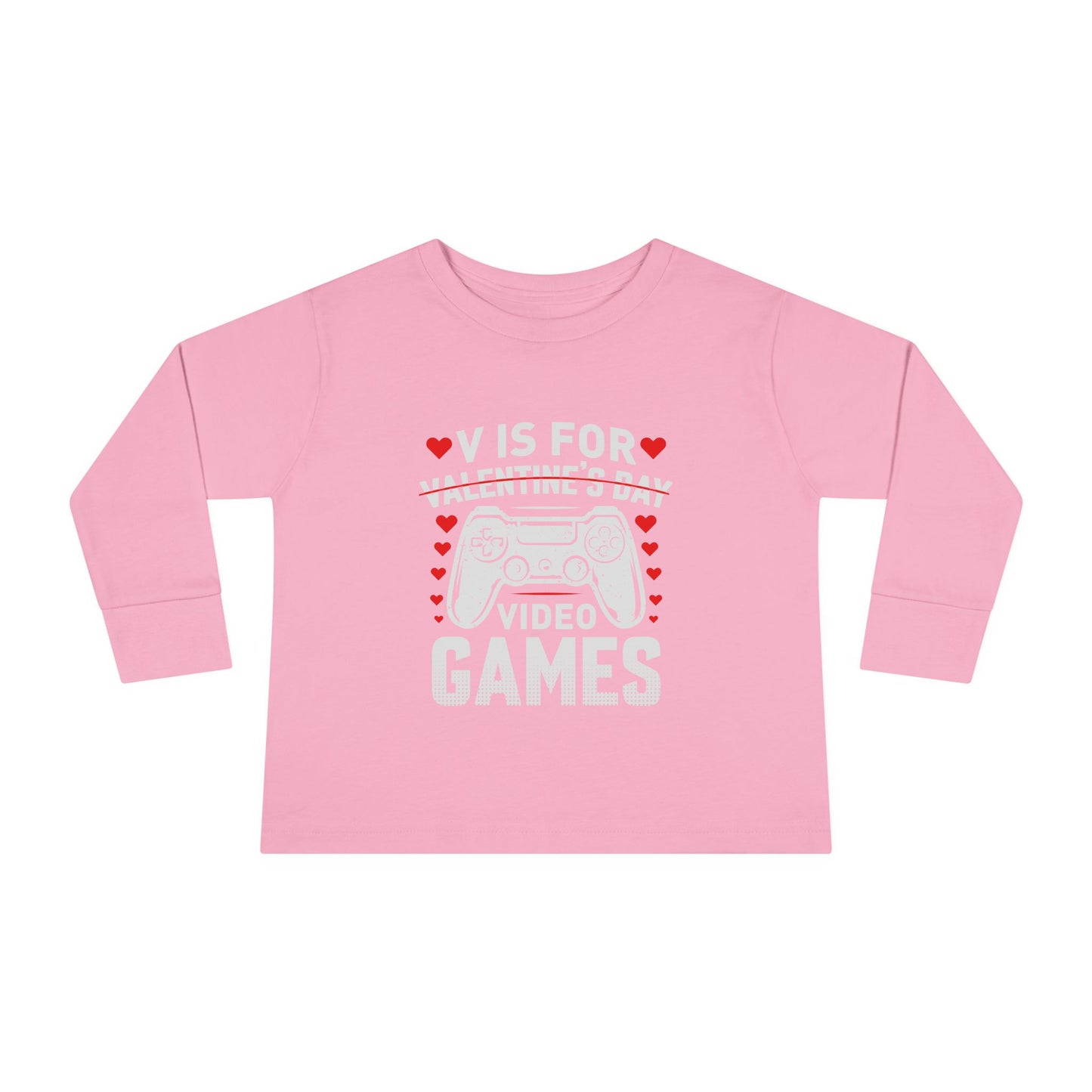 V is for Video Games Valentines Gamer Toddler Long Sleeve Tee