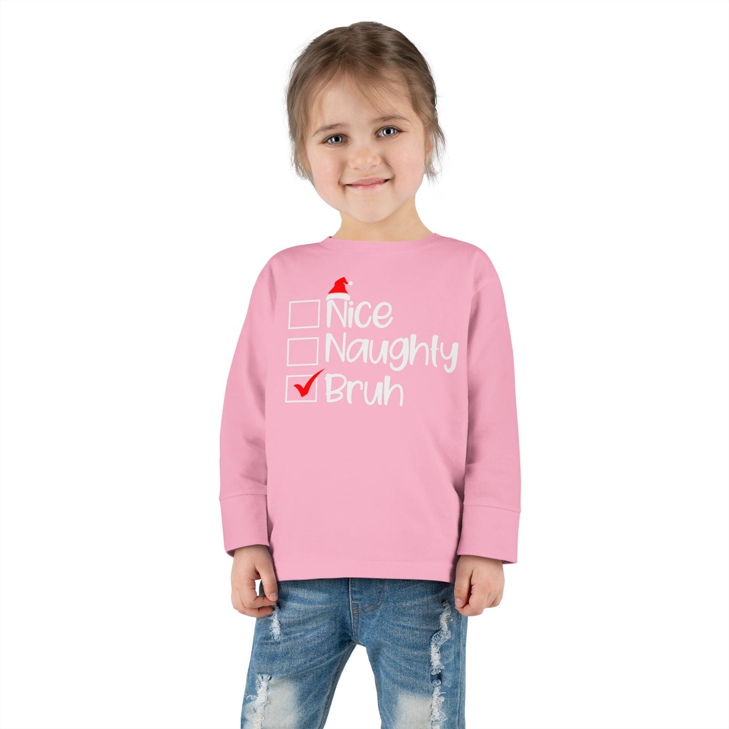 Nice Naughty Bruh Holiday Toddler Long Sleeve Tee