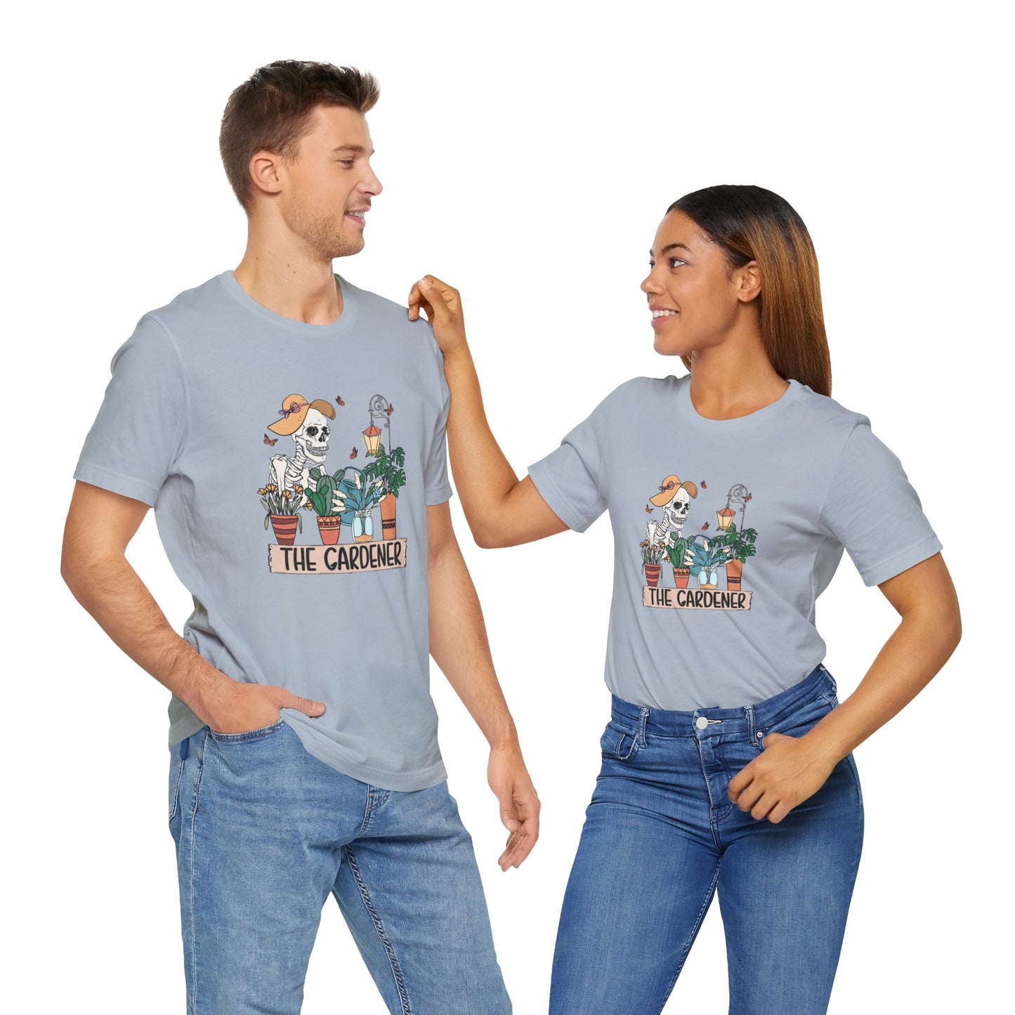Plants, The Gardener, Skeleton, Springtime, Gardening, XS-3XL Unisex Jersey Short Sleeve Tee